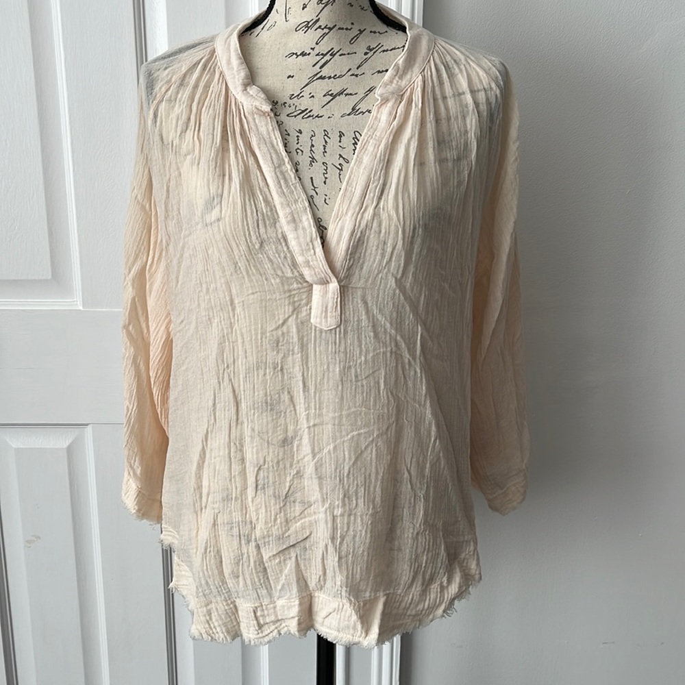 9 Seed V-Neck Raw Edge Peasant Blouse